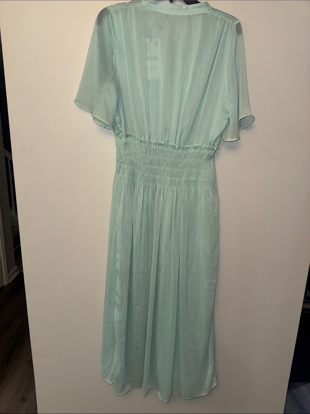 NWT Zara Elastic Detail V-neck midi button Dress Mint color - Picture 4 of 8